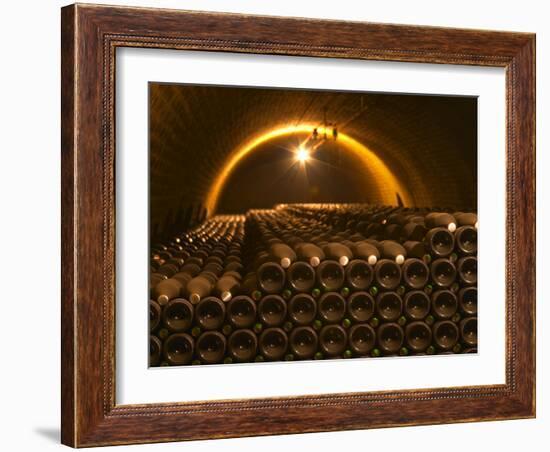 Champagne Bottles in Vaulted Cellar, Champagne Deutz, Ay, Vallee De La Marne, Ardennes, France-Per Karlsson-Framed Photographic Print