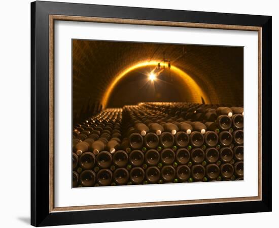 Champagne Bottles in Vaulted Cellar, Champagne Deutz, Ay, Vallee De La Marne, Ardennes, France-Per Karlsson-Framed Photographic Print