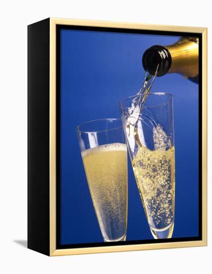 Champagne glass and bottle-null-Framed Premier Image Canvas