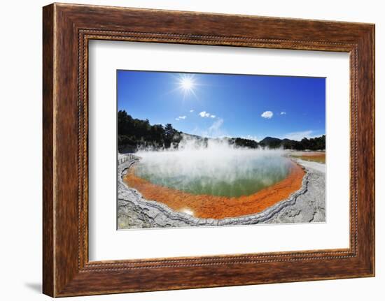 Champagnerpool with sun, Wai-O-Tapu Thermal Wonderland, Bay of Plenty, North Island, New Zealand-Raimund Linke-Framed Photographic Print