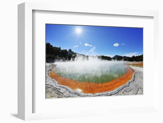 Champagnerpool with sun, Wai-O-Tapu Thermal Wonderland, Bay of Plenty, North Island, New Zealand-Raimund Linke-Framed Photographic Print