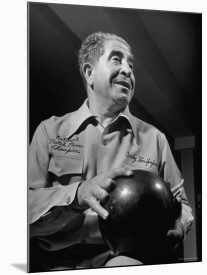 Champion Bowler Andy Varipapa Demonstrating How to Hold a Bowling Ball-Gjon Mili-Mounted Premium Photographic Print