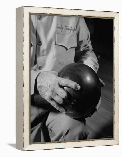 Champion Bowler Andy Varipapa Demonstrating How to Hold a Bowling Ball-Gjon Mili-Framed Premier Image Canvas