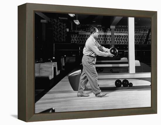 Champion Bowler Andy Varipapa Demonstrating Proper Bowling Technique-Gjon Mili-Framed Premier Image Canvas