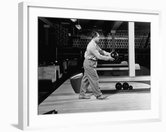 Champion Bowler Andy Varipapa Demonstrating Proper Bowling Technique-Gjon Mili-Framed Premium Photographic Print