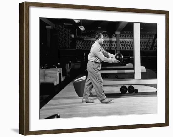 Champion Bowler Andy Varipapa Demonstrating Proper Bowling Technique-Gjon Mili-Framed Premium Photographic Print