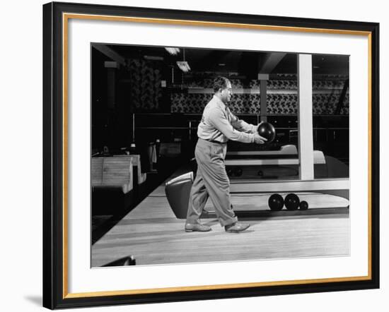 Champion Bowler Andy Varipapa Demonstrating Proper Bowling Technique-Gjon Mili-Framed Premium Photographic Print