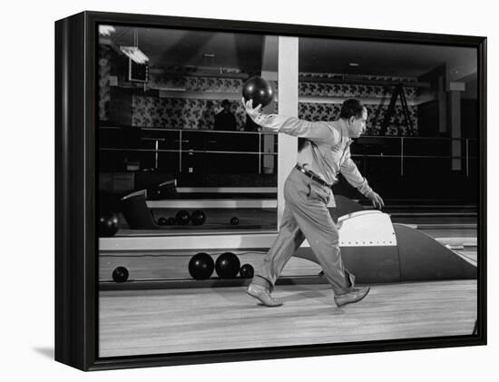 Champion Bowler Andy Varipapa Demonstrating Proper Bowling Technique-Gjon Mili-Framed Premier Image Canvas