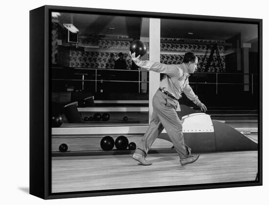 Champion Bowler Andy Varipapa Demonstrating Proper Bowling Technique-Gjon Mili-Framed Premier Image Canvas