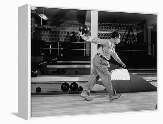 Champion Bowler Andy Varipapa Demonstrating Proper Bowling Technique-Gjon Mili-Framed Premier Image Canvas