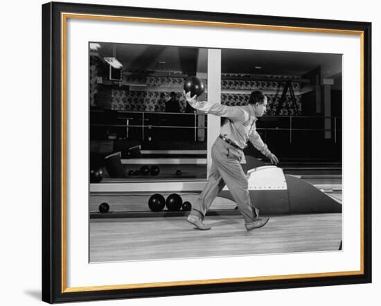 Champion Bowler Andy Varipapa Demonstrating Proper Bowling Technique-Gjon Mili-Framed Premium Photographic Print