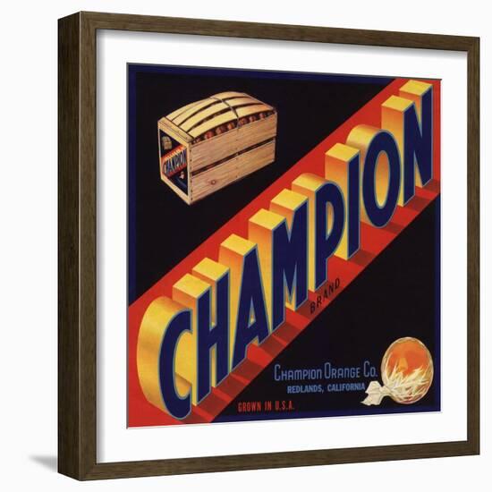 Champion Brand - Redlands, California - Citrus Crate Label-Lantern Press-Framed Art Print