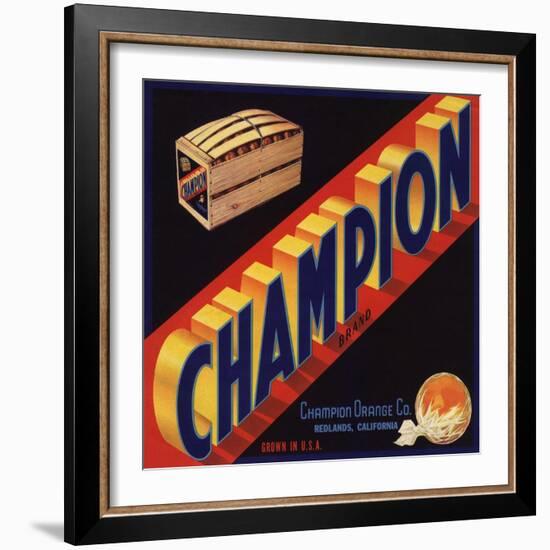 Champion Brand - Redlands, California - Citrus Crate Label-Lantern Press-Framed Art Print