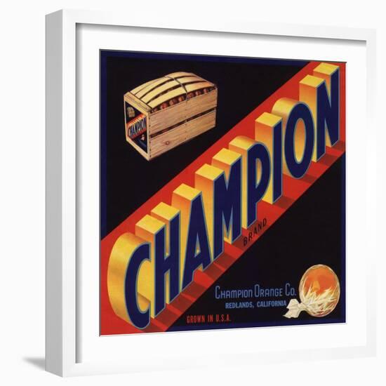 Champion Brand - Redlands, California - Citrus Crate Label-Lantern Press-Framed Art Print