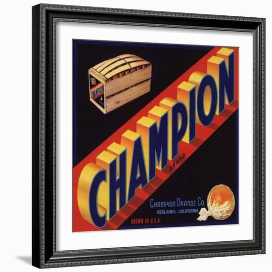 Champion Brand - Redlands, California - Citrus Crate Label-Lantern Press-Framed Art Print