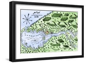 Champlain's 1613 Map of His Settlement at Port Royal, Now Annapolis Royal, Nova Scotia, Canada-null-Framed Giclee Print