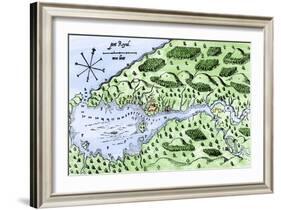 Champlain's 1613 Map of His Settlement at Port Royal, Now Annapolis Royal, Nova Scotia, Canada-null-Framed Giclee Print
