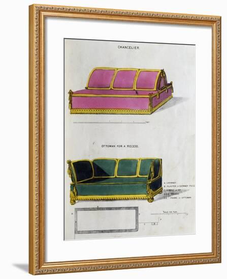 Chancelier Sofa and Ottoman for Recess by George Smith from Cabinet Maker and Upholsterer's Guide-null-Framed Giclee Print