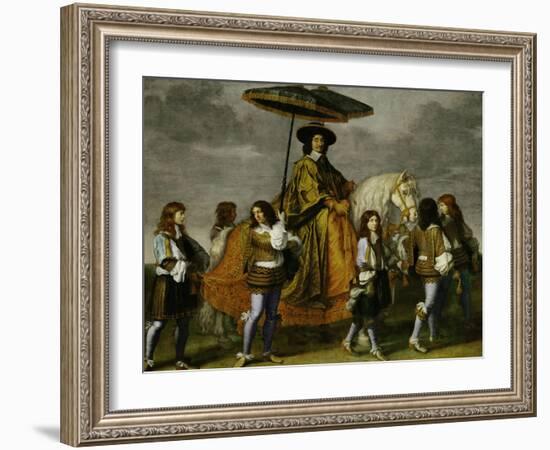 Chancellor Pierre Seguier on Horseback, Leading His Horse is the Young Louis XIV-Charles Le Brun-Framed Giclee Print