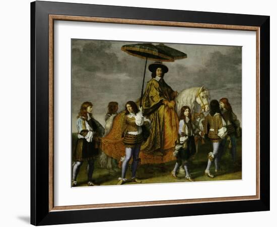 Chancellor Pierre Seguier on Horseback, Leading His Horse is the Young Louis XIV-Charles Le Brun-Framed Giclee Print