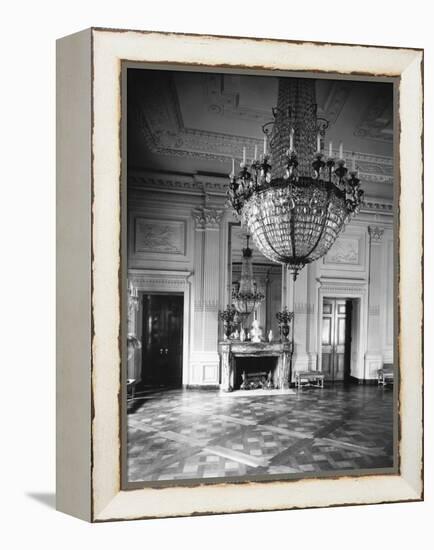 Chandelier Hanging in East Room of White House-null-Framed Premier Image Canvas