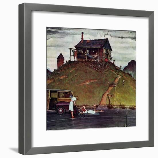 "Changing a Flat", August 3,1946-Norman Rockwell-Framed Giclee Print