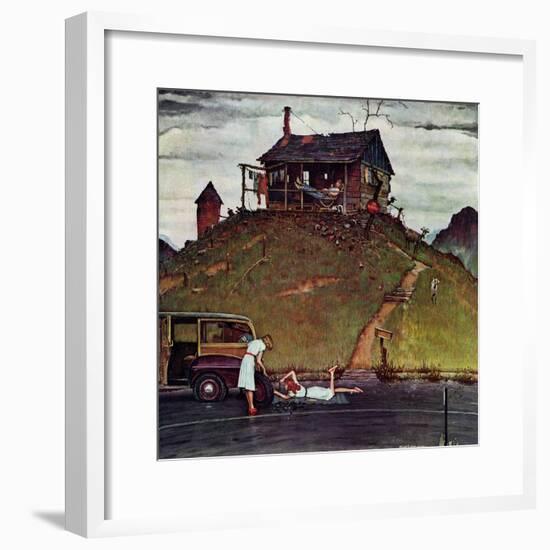 "Changing a Flat", August 3,1946-Norman Rockwell-Framed Giclee Print