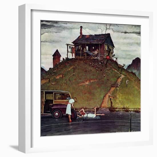"Changing a Flat", August 3,1946-Norman Rockwell-Framed Giclee Print