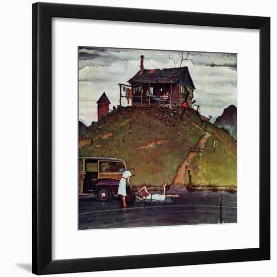 "Changing a Flat", August 3,1946-Norman Rockwell-Framed Giclee Print