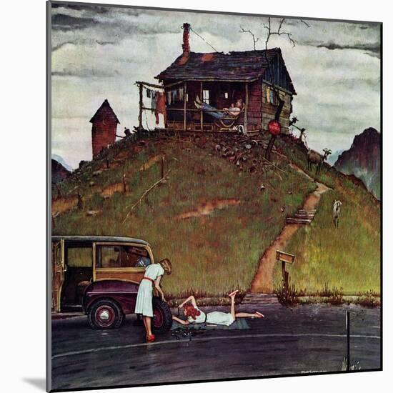 "Changing a Flat", August 3,1946-Norman Rockwell-Mounted Premium Giclee Print