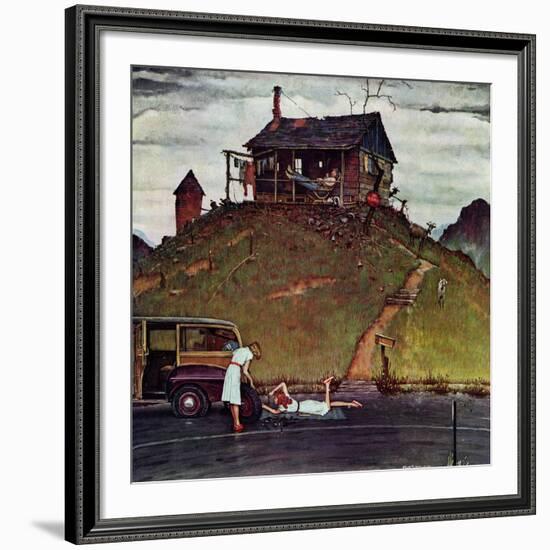 "Changing a Flat", August 3,1946-Norman Rockwell-Framed Giclee Print