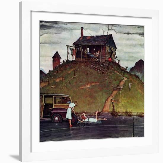 "Changing a Flat", August 3,1946-Norman Rockwell-Framed Giclee Print