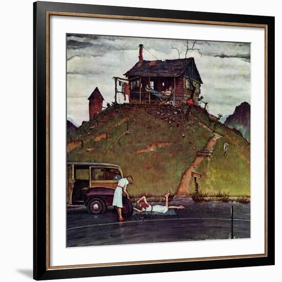 "Changing a Flat", August 3,1946-Norman Rockwell-Framed Giclee Print