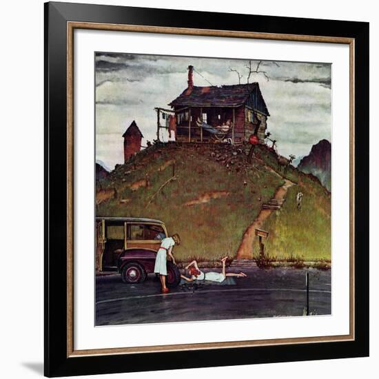 "Changing a Flat", August 3,1946-Norman Rockwell-Framed Giclee Print