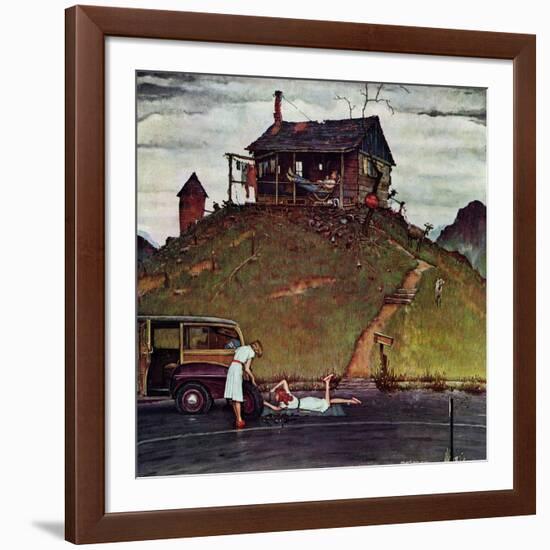 "Changing a Flat", August 3,1946-Norman Rockwell-Framed Giclee Print