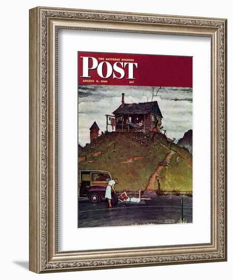 "Changing a Flat" Saturday Evening Post Cover, August 3,1946-Norman Rockwell-Framed Giclee Print