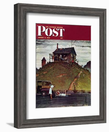 "Changing a Flat" Saturday Evening Post Cover, August 3,1946-Norman Rockwell-Framed Giclee Print