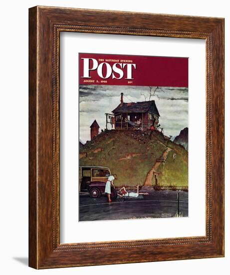 "Changing a Flat" Saturday Evening Post Cover, August 3,1946-Norman Rockwell-Framed Giclee Print