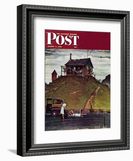 "Changing a Flat" Saturday Evening Post Cover, August 3,1946-Norman Rockwell-Framed Giclee Print