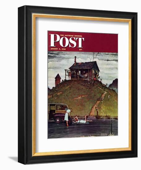 "Changing a Flat" Saturday Evening Post Cover, August 3,1946-Norman Rockwell-Framed Giclee Print