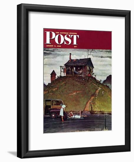 "Changing a Flat" Saturday Evening Post Cover, August 3,1946-Norman Rockwell-Framed Giclee Print