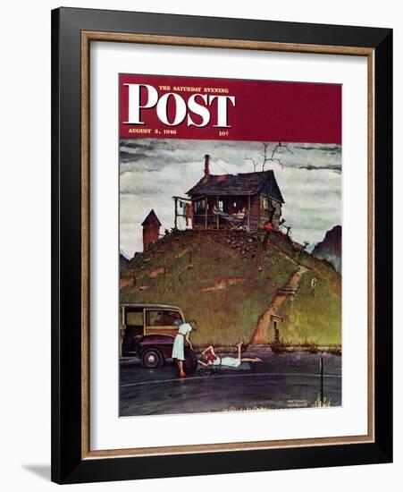 "Changing a Flat" Saturday Evening Post Cover, August 3,1946-Norman Rockwell-Framed Giclee Print