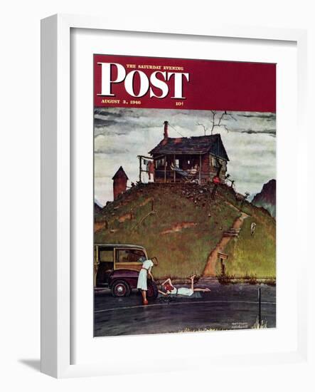 "Changing a Flat" Saturday Evening Post Cover, August 3,1946-Norman Rockwell-Framed Giclee Print