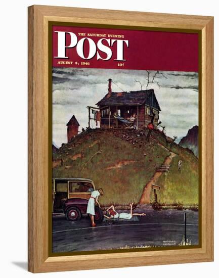 "Changing a Flat" Saturday Evening Post Cover, August 3,1946-Norman Rockwell-Framed Premier Image Canvas