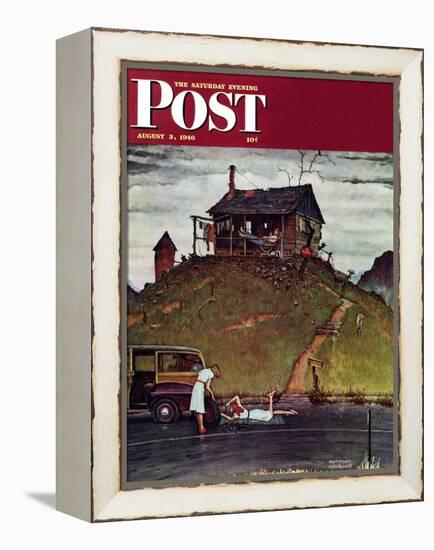 "Changing a Flat" Saturday Evening Post Cover, August 3,1946-Norman Rockwell-Framed Premier Image Canvas