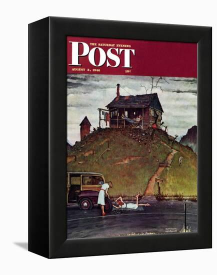 "Changing a Flat" Saturday Evening Post Cover, August 3,1946-Norman Rockwell-Framed Premier Image Canvas