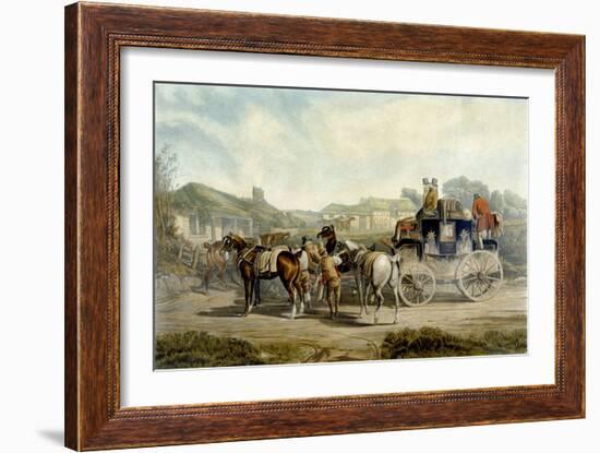 Changing Horses, from 'Fores Coaching Recollections', Engraved by John Harris-Charles Cooper Henderson-Framed Premium Giclee Print