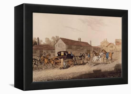 Changing Horses to the Mail Coach (Coloured Engraving)-James Pollard-Framed Premier Image Canvas