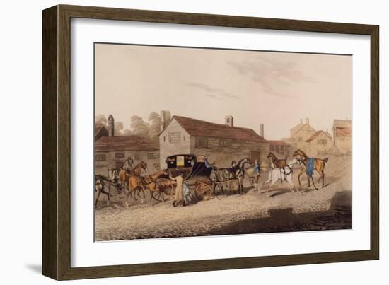 Changing Horses to the Mail Coach (Coloured Engraving)-James Pollard-Framed Giclee Print