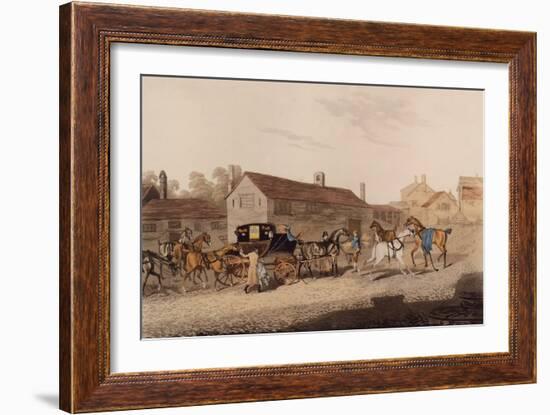 Changing Horses to the Mail Coach (Coloured Engraving)-James Pollard-Framed Giclee Print